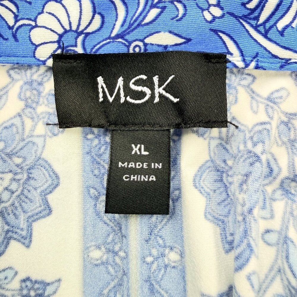 MSK Dress Womens XL Blue White Floral Sleeveless Midi Polyester Belted Casual - Picture 6 of 7